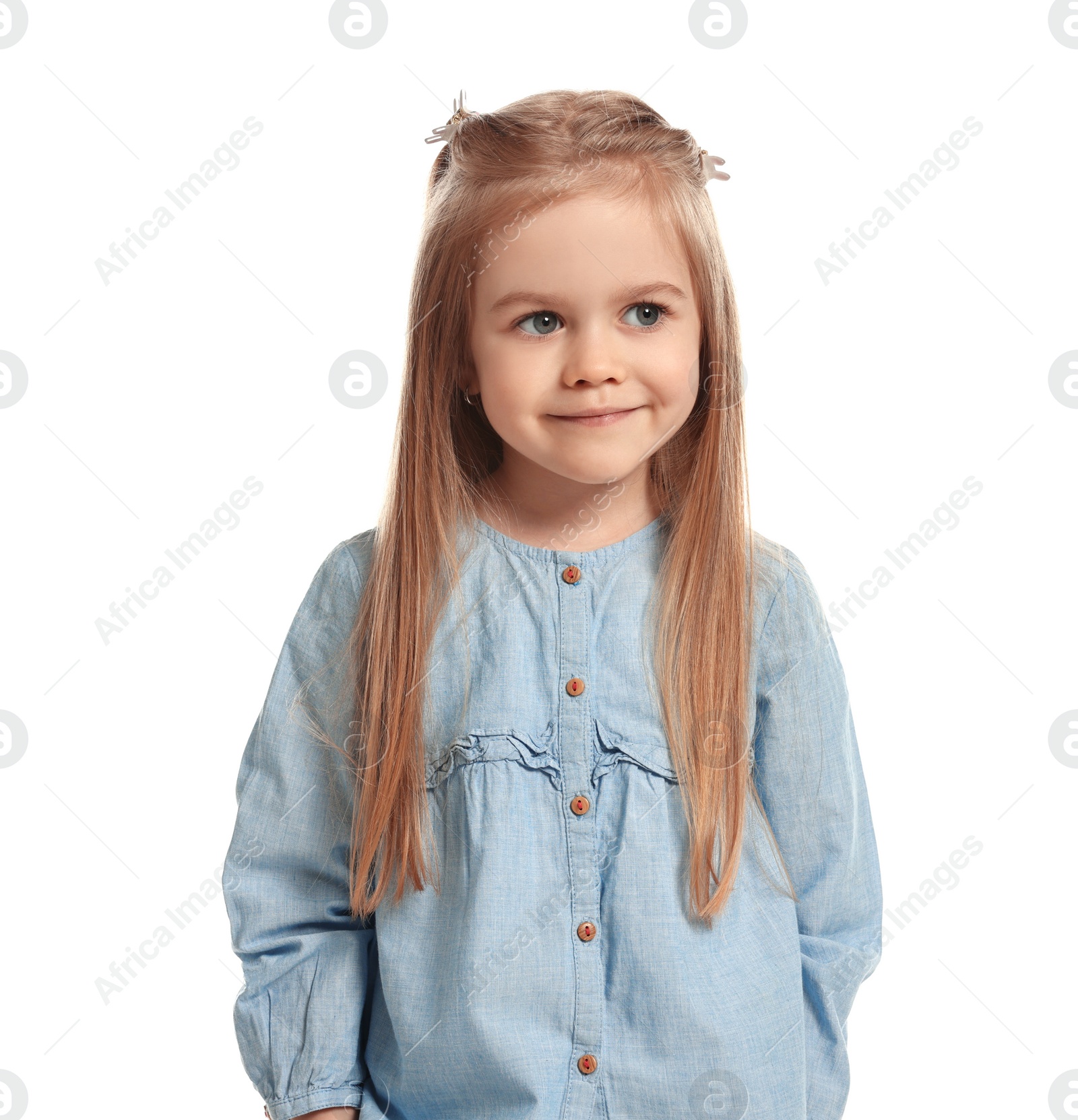 Photo of Fashion concept. Stylish girl posing on white background