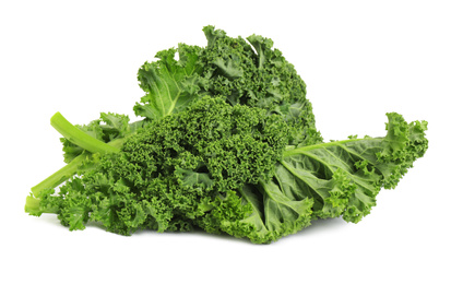 Fresh green kale leaves isolated on white