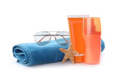 Composition with beach objects on white background