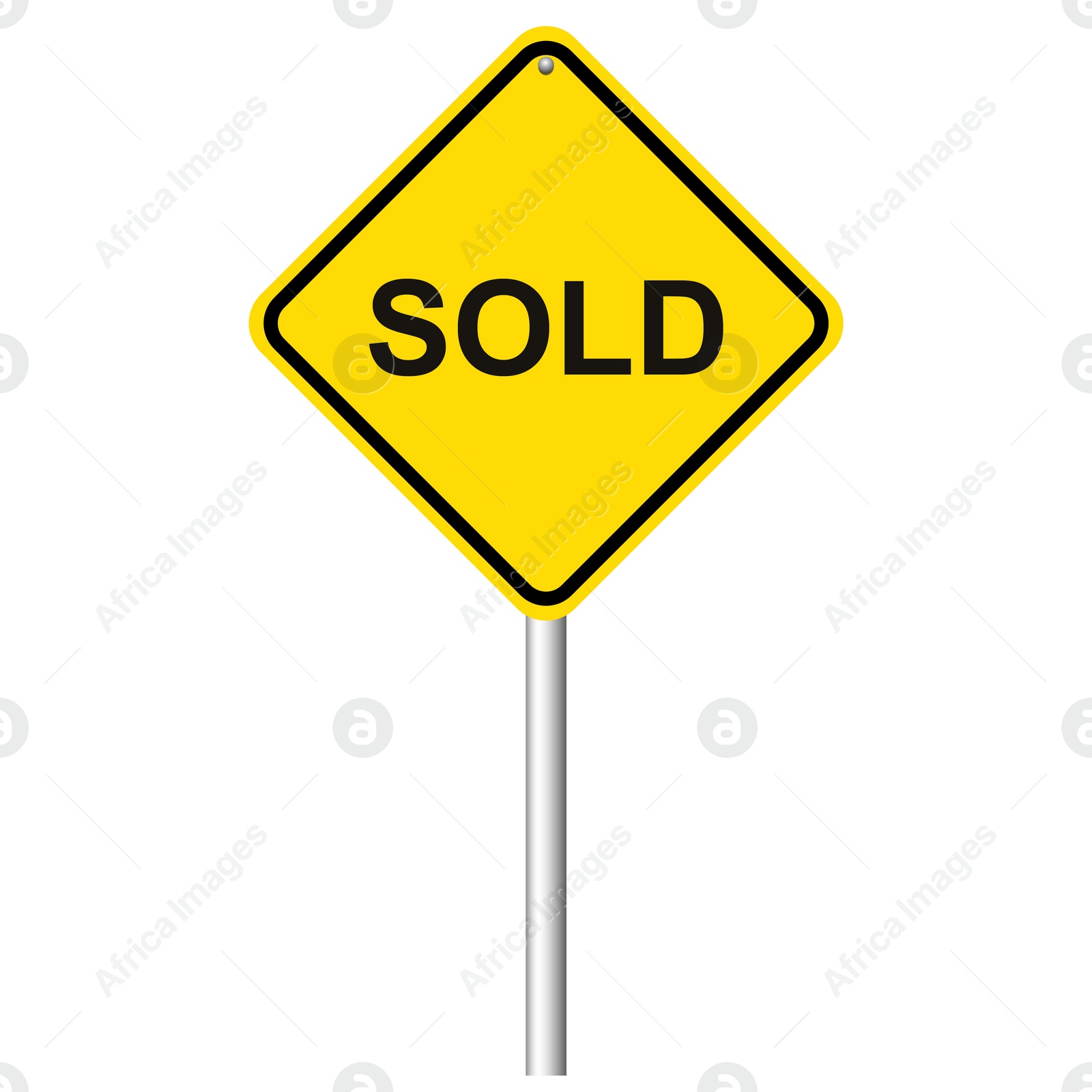 Illustration of Yellow road sign with word Sold on white background