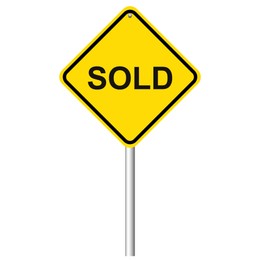 Illustration of Yellow road sign with word Sold on white background