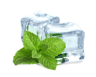 Image of Green mint and ice cubes isolated on white