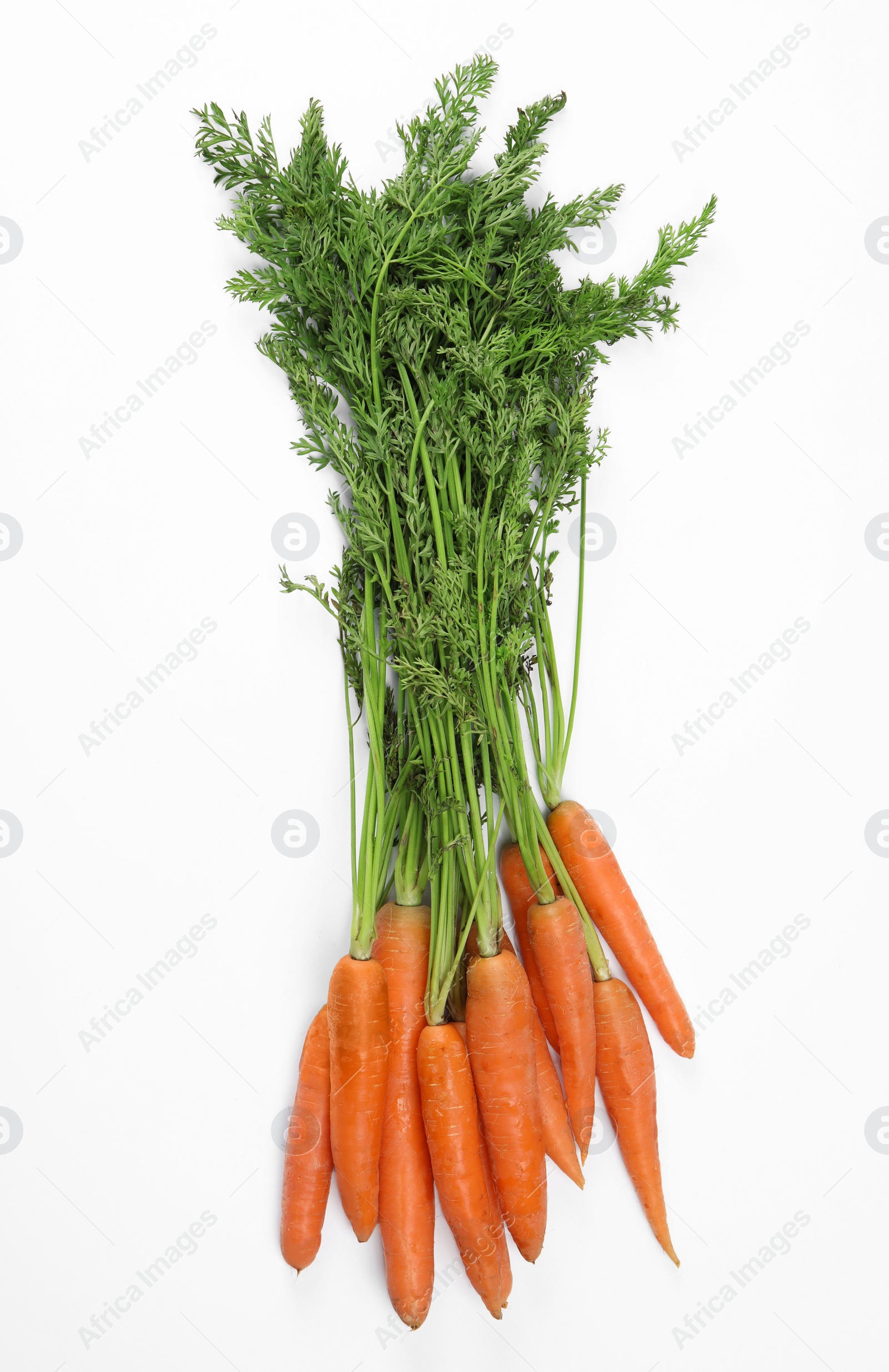 Photo of Ripe carrots on white background. Healthy diet