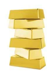 Many shiny gold bars isolated on white