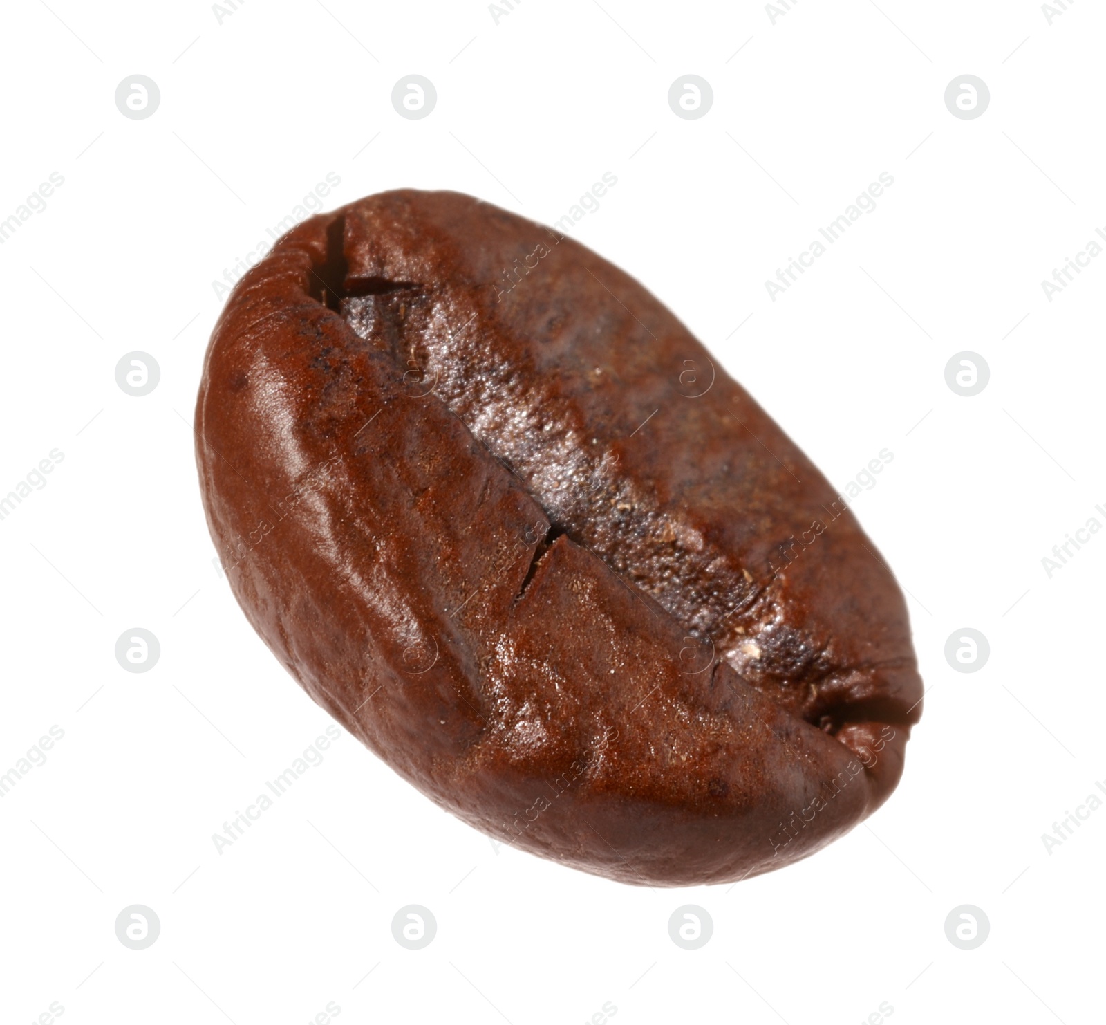 Photo of One aromatic roasted coffee bean isolated on white