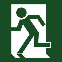 Image of International Maritime Organization (IMO) sign, illustration. Exit man running left