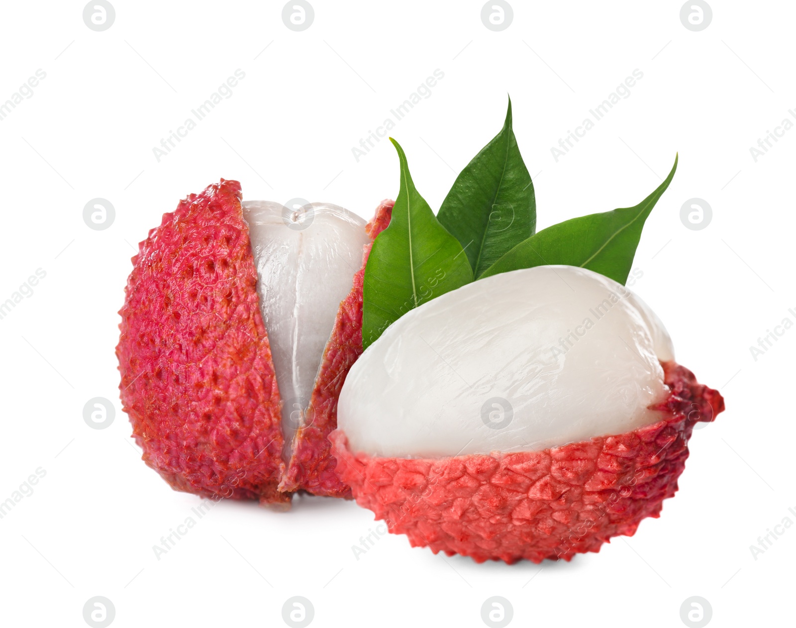 Image of Fresh ripe lychee fruits on white background