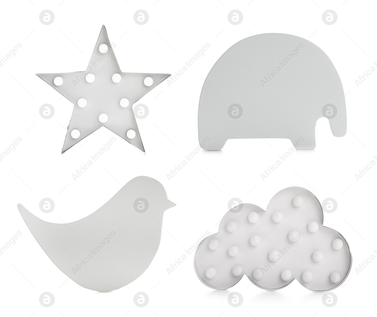 Image of Set with different cute child's night lamps on white background 