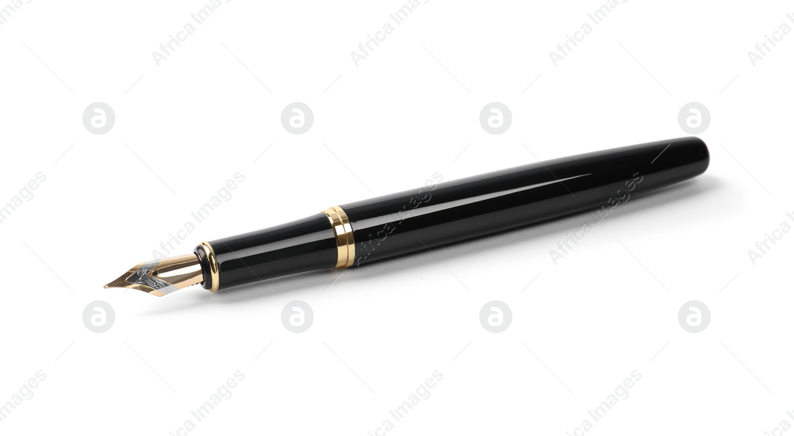 Photo of Stylish black fountain pen isolated on white