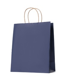 Photo of Blue gift paper bag on white background
