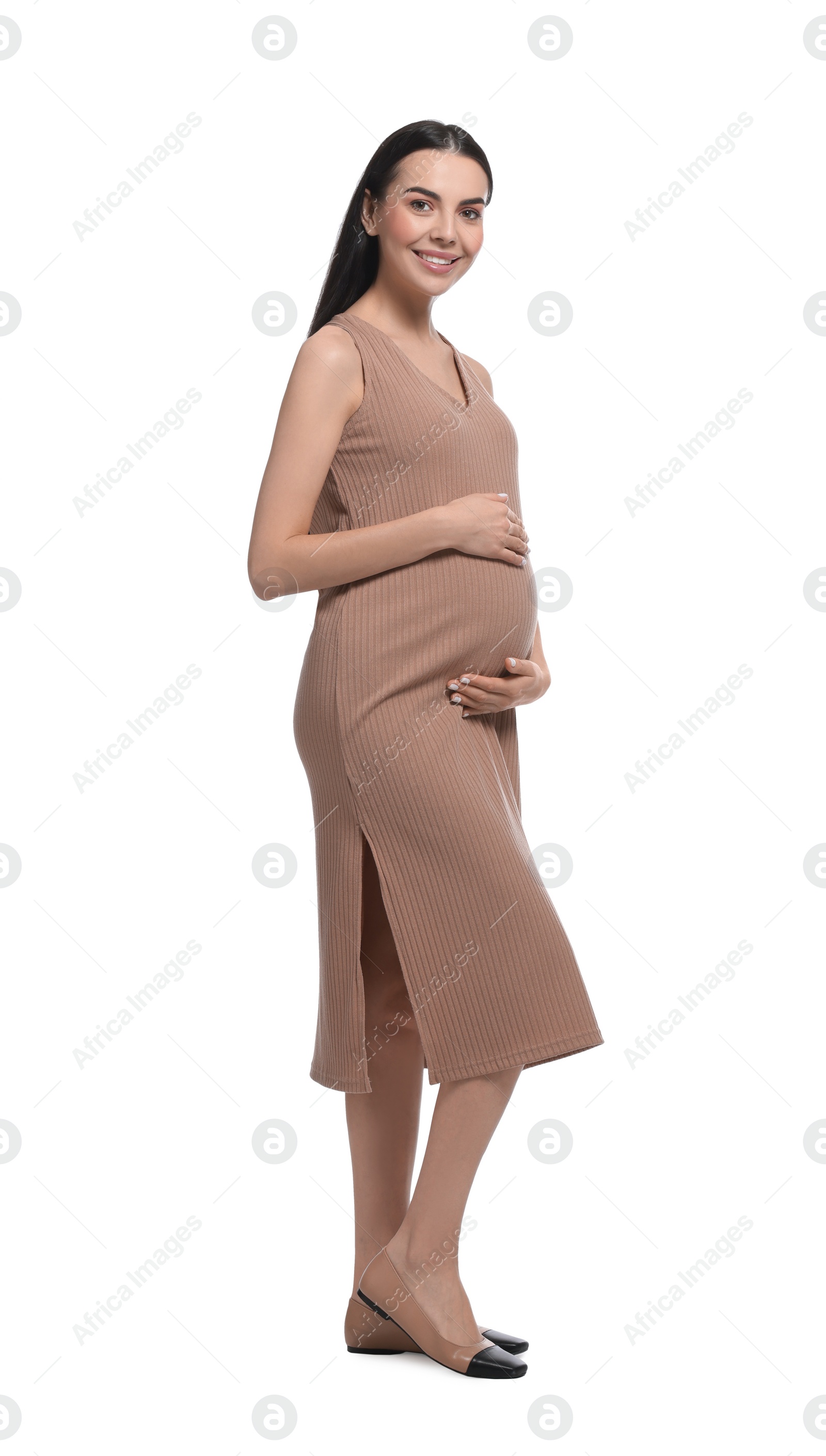 Photo of Beautiful happy pregnant woman isolated on white