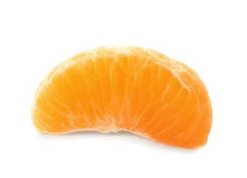 Piece of fresh ripe tangerine on white background