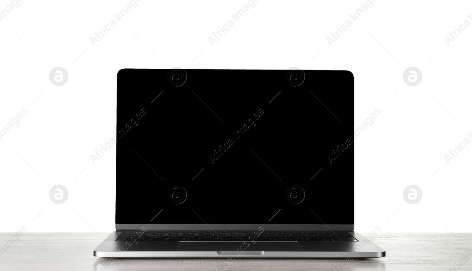 Photo of Laptop with blank screen on white background. Modern technology