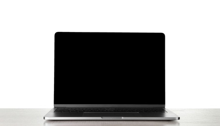 Laptop with blank screen on white background. Modern technology