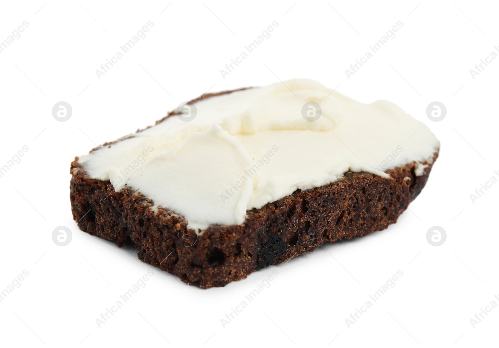 Photo of Bread with cream cheese on white background