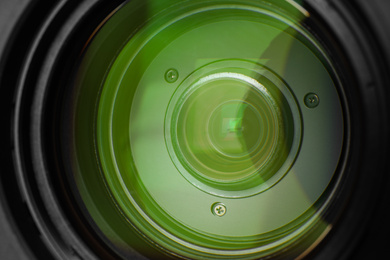 Photo of Professional video camera, closeup view of lens