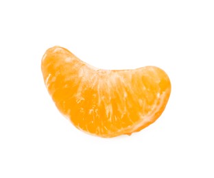 Photo of Piece of peeled fresh ripe tangerine isolated on white