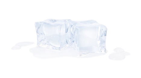 Two crystal clear ice cubes isolated on white