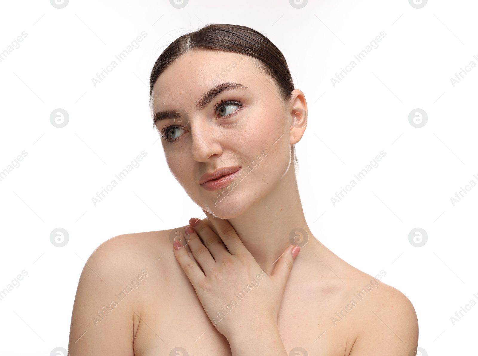 Photo of Portrait of beautiful woman on white background