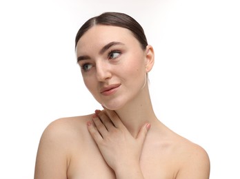 Portrait of beautiful woman on white background