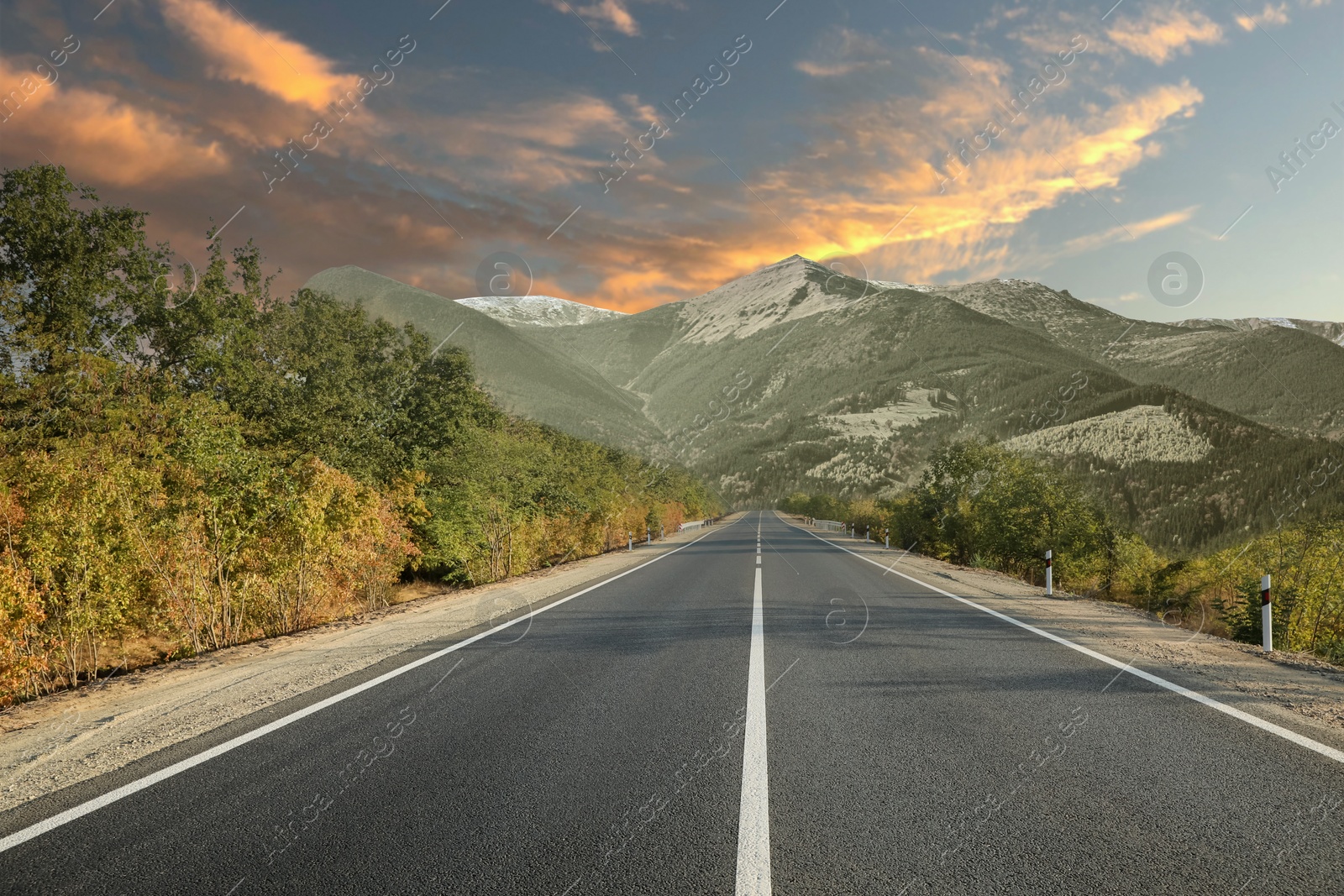 Image of Empty asphalt road in mountains. Picturesque landscape