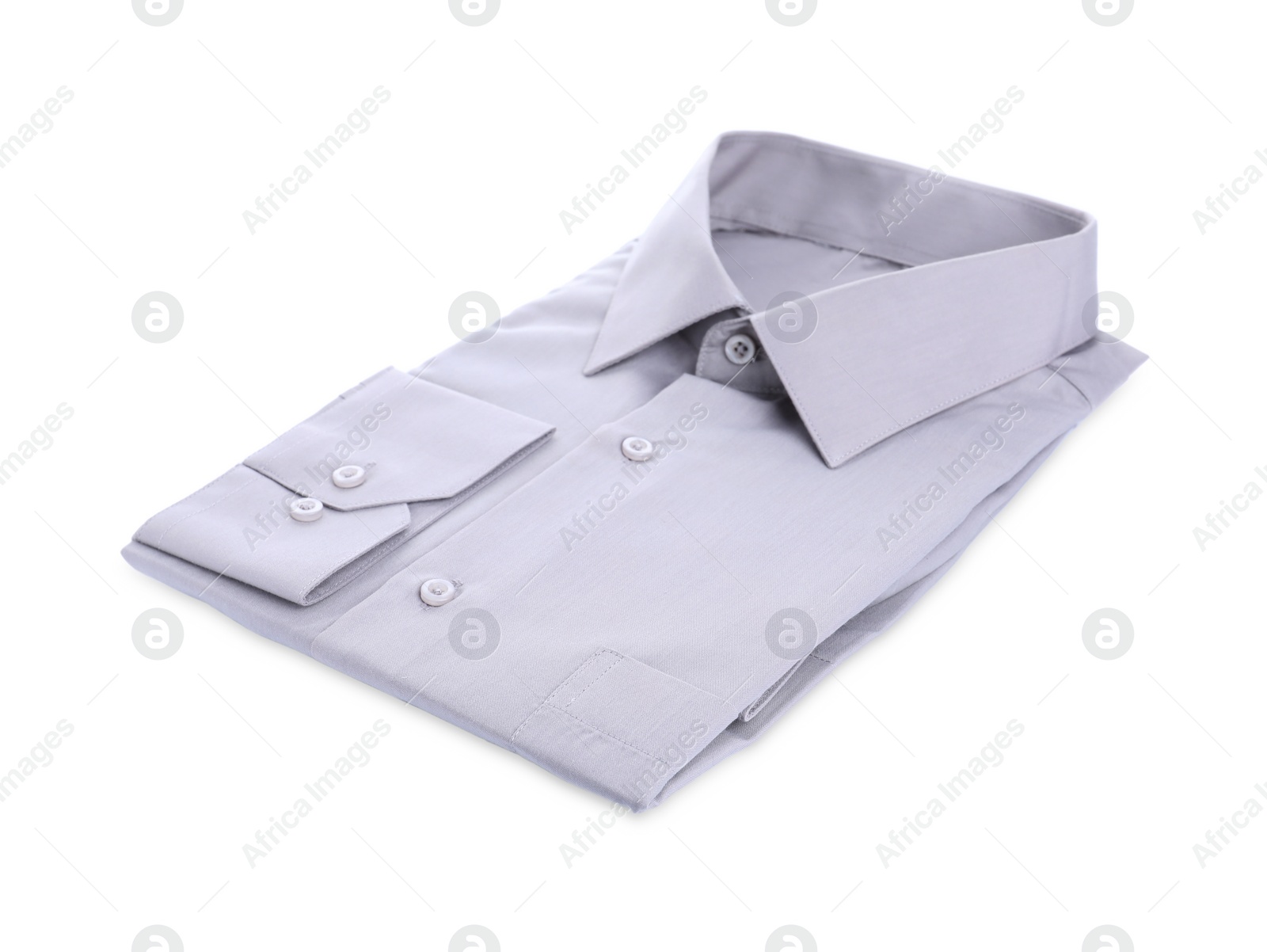 Photo of Stylish shirt isolated on white. Dry-cleaning service