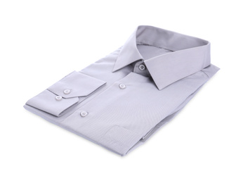 Stylish shirt isolated on white. Dry-cleaning service