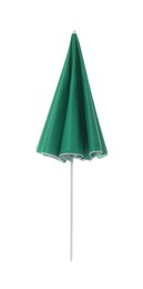 Closed green beach umbrella isolated on white
