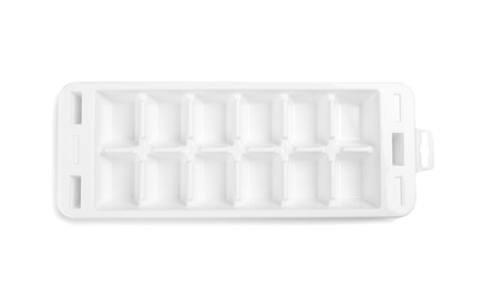 Empty ice cube tray on white background, top view