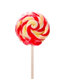 Photo of Stick with colorful lollipop swirl isolated on white