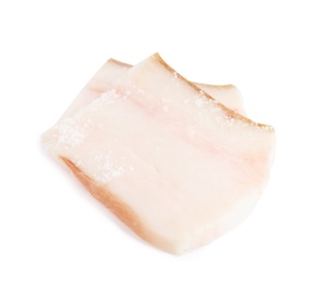 Slices of pork fatback isolated on white