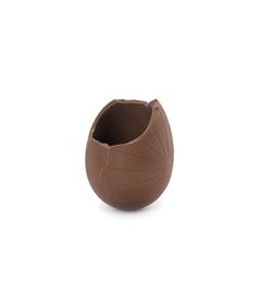 Photo of Broken milk chocolate egg on white background