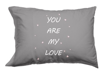 Soft pillow with printed text You Are My Love isolated on white