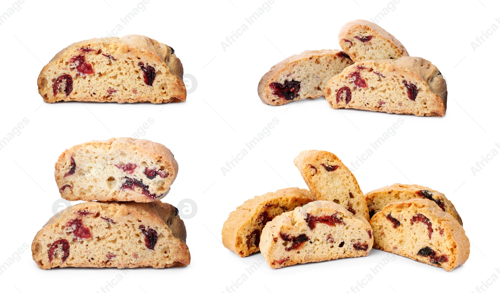 Image of Set with tasty cantucci on white background. Traditional Italian biscuits