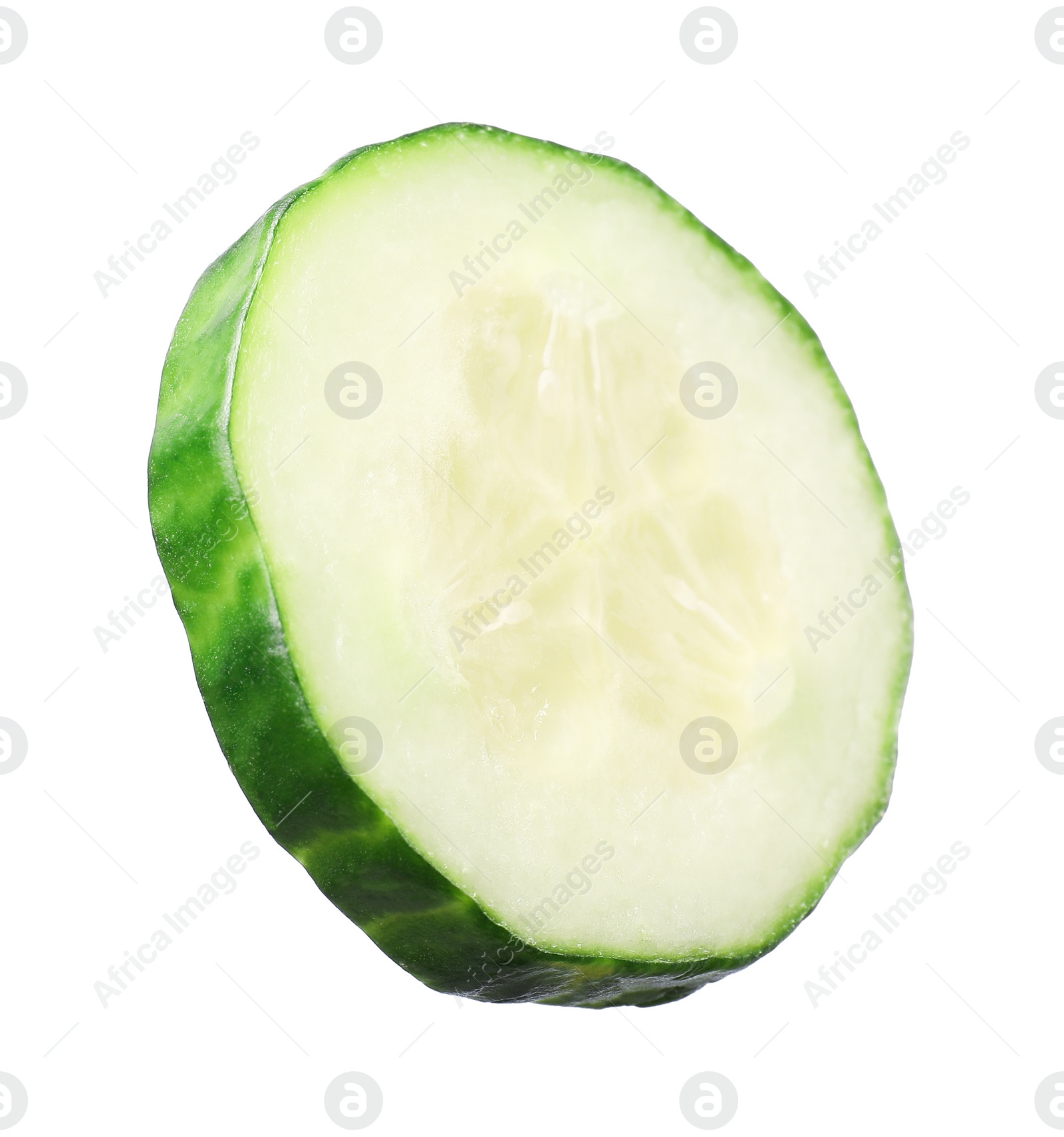 Photo of Slice of fresh cucumber isolated on white