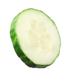 Photo of Slice of fresh cucumber isolated on white