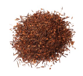 Heap of rooibos tea isolated on white, top view