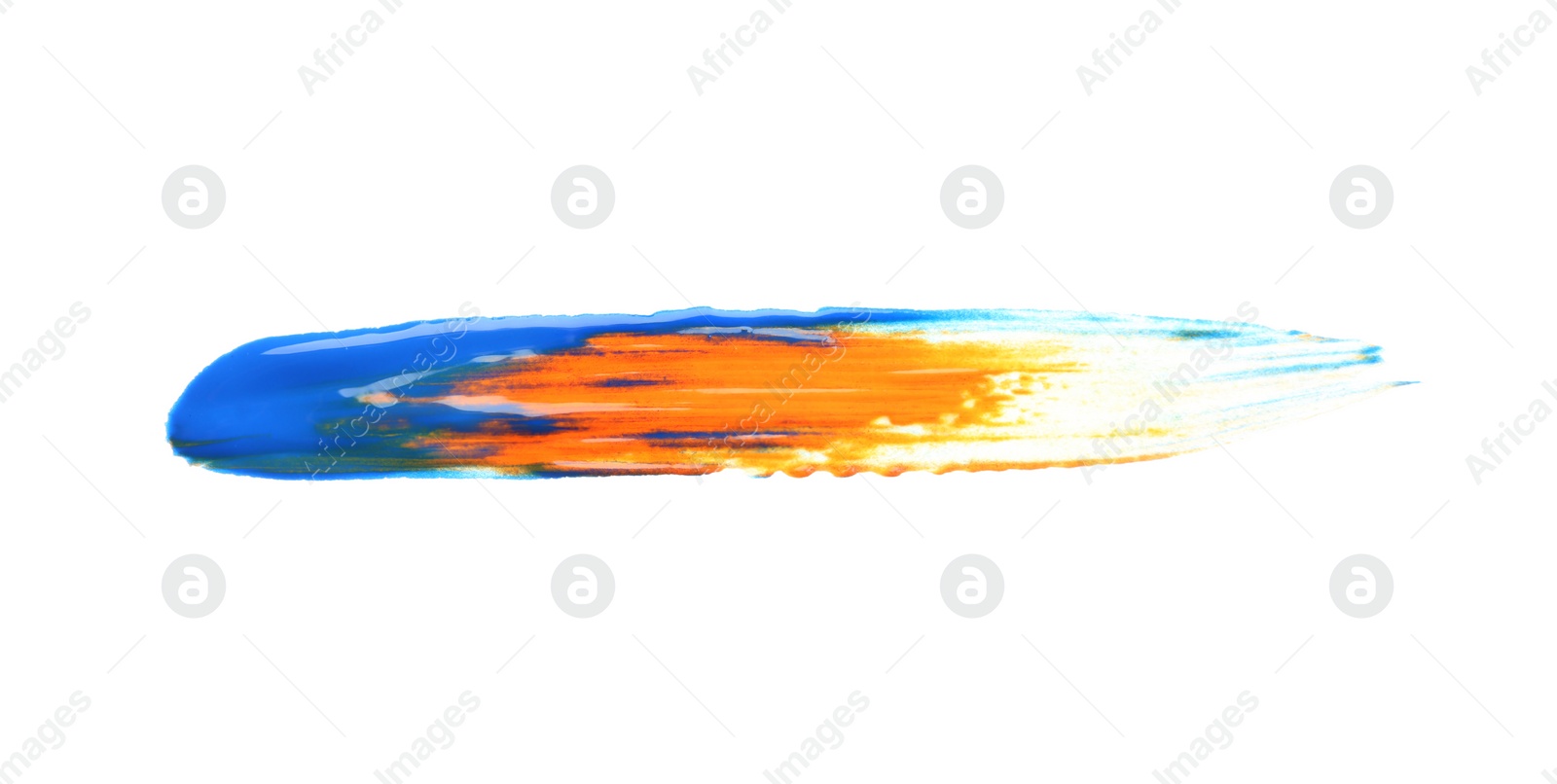 Photo of Abstract brushstroke of mixed color paint isolated on white