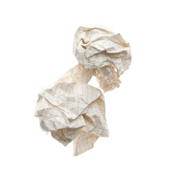 Crumpled sheets of notebook paper on white background, top view