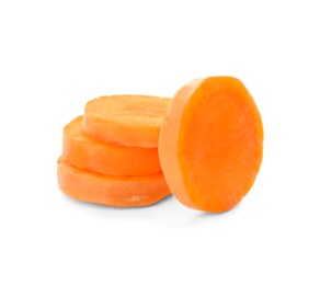 Photo of Ripe sliced carrot on white background