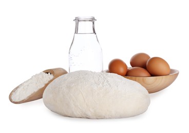 Dough and ingredients on white background. Sodawater bread recipe