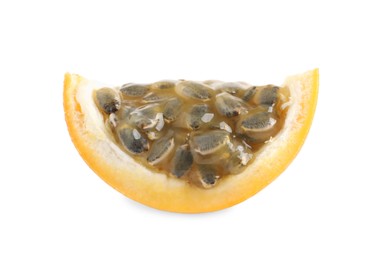 Piece of delicious ripe granadilla isolated on white