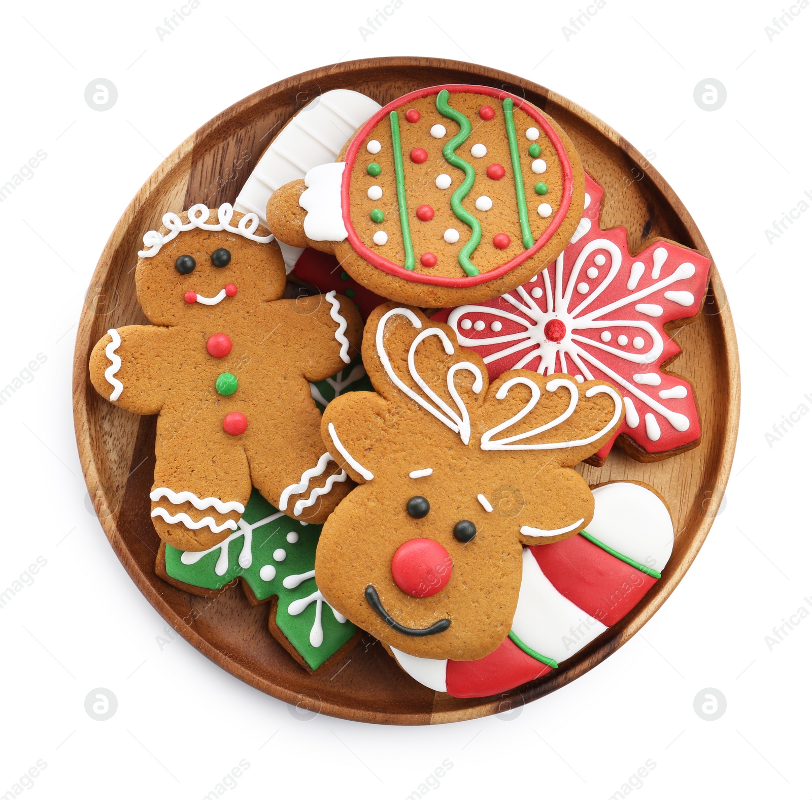 Photo of Different tasty Christmas cookies isolated on white, top view