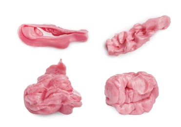 Image of Set with used chewing gums on white background