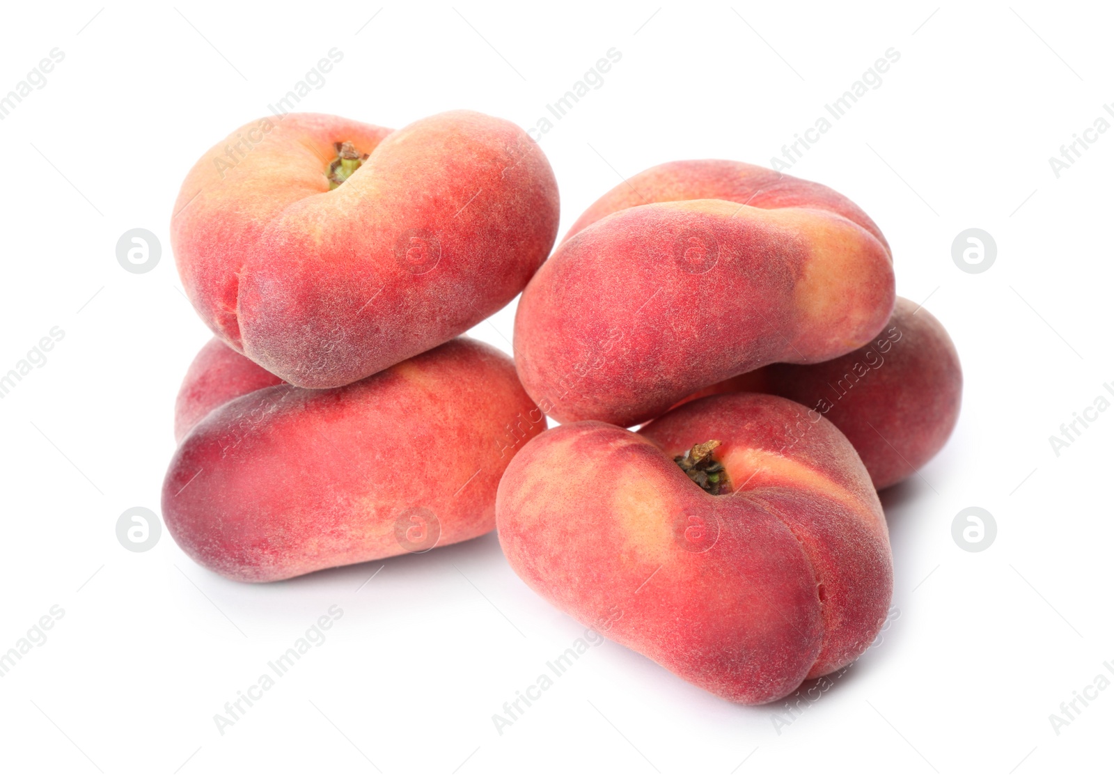 Photo of Fresh ripe donut peaches on white background