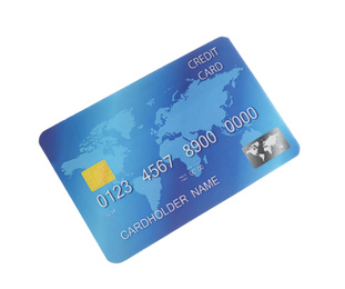 Photo of Blue plastic credit card isolated on white