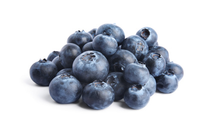 Fresh ripe tasty blueberries on white background