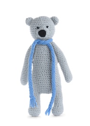 Photo of Cute knitted toy bear isolated on white