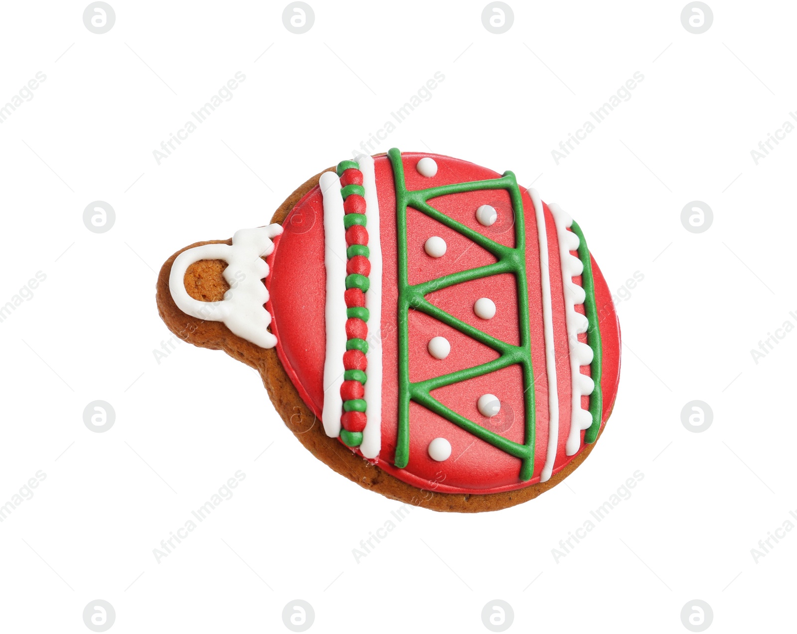 Photo of Tasty cookie in shape of Christmas ball isolated on white