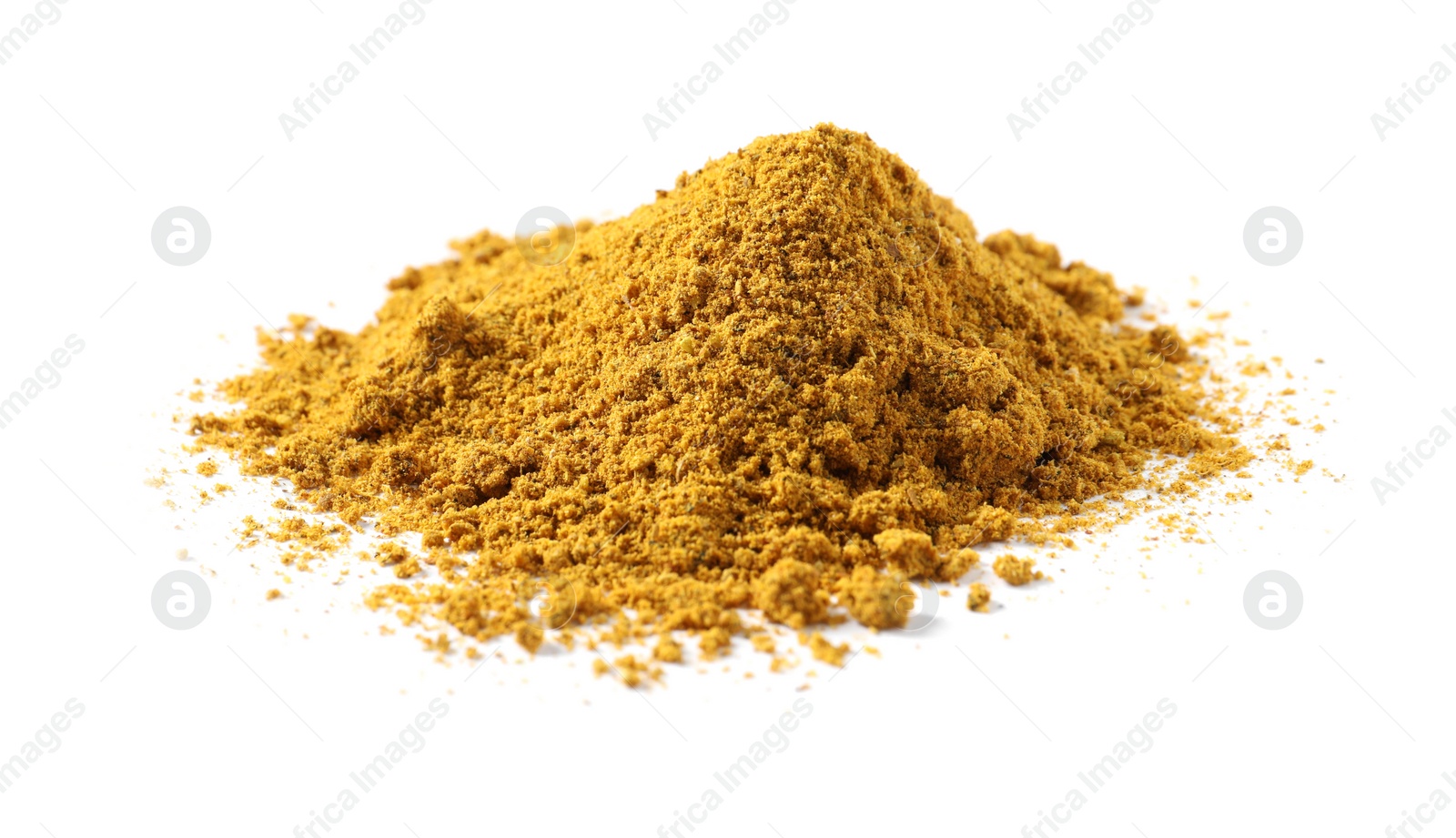 Photo of Pile of dry curry powder isolated on white